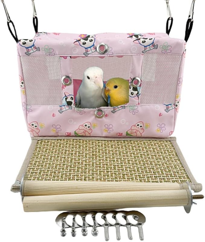 Large Spring Summer Breathable Bird Nest House, Bird Bed for Cage, Parrot Nest Snuggle Shed Hut for Four Seasons, Easy to Install for Quaker Lovebirds (Large,Pink)