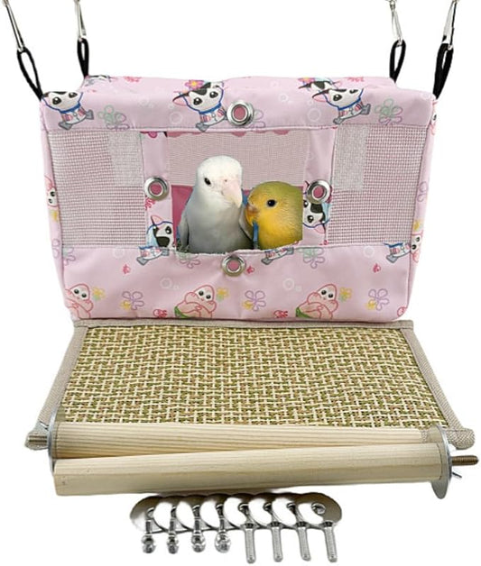 Large Spring Summer Breathable Bird Nest House, Bird Bed for Cage, Parrot Nest Snuggle Shed Hut for Four Seasons, Easy to Install for Quaker Lovebirds (Large,Pink)