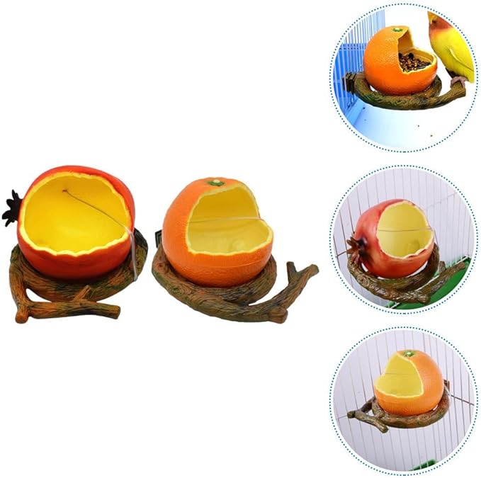 Parrot Bird Cage Feeder, 2PCS Pomegranate Shape Bird Food Bowls Hanging Feeder Bowls for Cage, Plastic Quail Water Feeding Box, Food Serving Tray Water