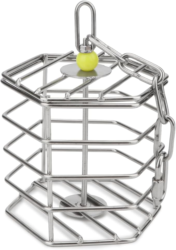 Hypeety Parrot Foraging Feeder, Stainless Steel, 4.09 x 4.09 x 3.85 in, Bird-safe, Dishwasher Safe, Filled with Nuts, Fruit or Veggies