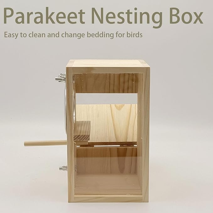 Parakeet Nesting Box, 7.87 X 4.72 X 4.72 inch Transparent Bird Nest Breeding Box with Perch Parrot Mating Box Wood Bird House Aviary for cage (S Vertical)