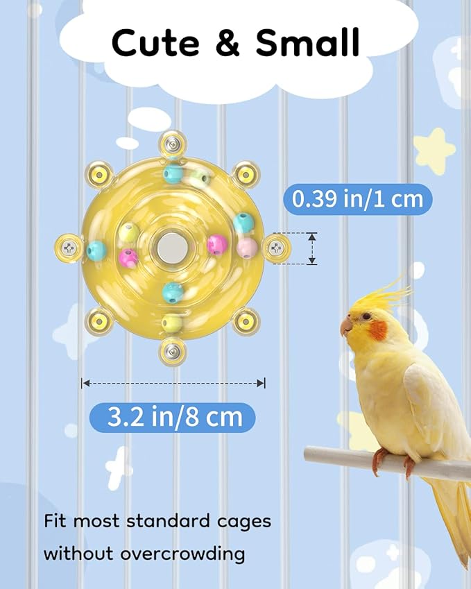 Pawfly Bird Toys for Parakeets, Colorful Spinning Wheel Chew Toy, Interactive Spinner Rattle Parrot Toys, Cockatiel Toy, Parakeet Toys, Bird Cage Accessories for Entertainment Chewing Exercise, Yellow