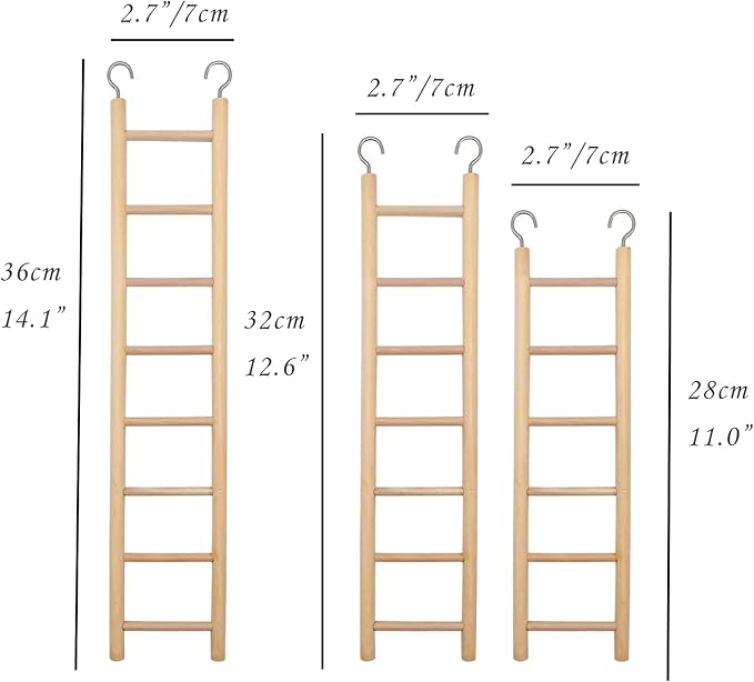 3pcs Natural Wooden Bird Ladder Birdie Basics Perch for Cage Parrots Parakeets Cockatiels Climbing Accessories Wood Perch (6 Step 7 Step 8 Step)