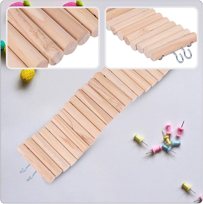 Wooden Hamster Ladder Bridge Chew Toy Small Animal Climbing Ladder for Pet Cage Accessory Supports Balance Coordination with Easy Hanging Design 15.74X2.95X0.39In