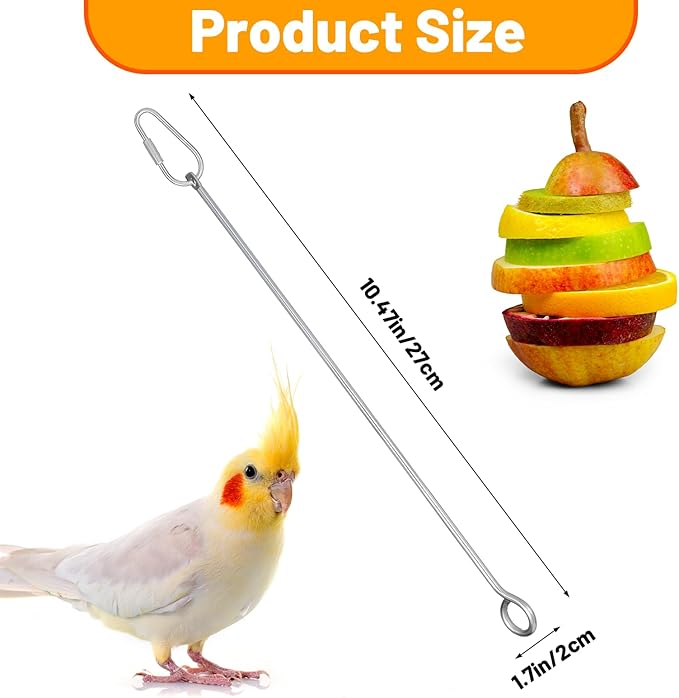 3 Pcs Bird Cage Food Holder Parrot, Stainless Steel Parrot Fruit Vegetable Stick Holders, Bird Food Treats Skewer, Birds Cage Feeder Foraging Toy Hanging Rodent Toy for Parakeet Budgie Macaw