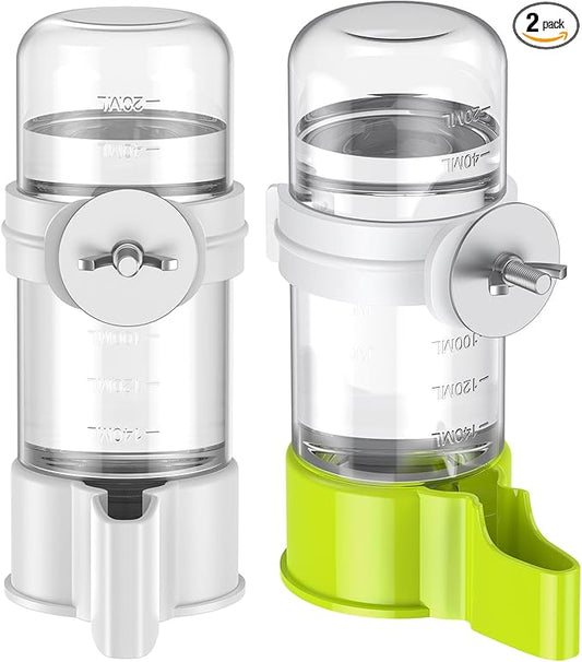 Pawfly 2 Pcs Bird Water Dispenser, Automatic Bird Water Feeder, Plastic Bird Cage Water Dispenser, White&Green Parrot Waterer for Parakeet Cockatiel Budgie Lovebirds (Not Fit for Food Feeding)