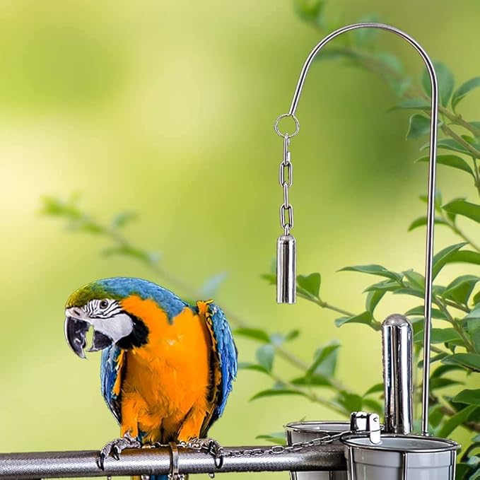 Quluxe 2 Pcs Stainless Steel Bell Bird Toys Chew Toy Heavy Duty Bird Cage Stand Toys for Parrot, Macaw, African Greys, Small Cockatoo, Parakeet, Cockatiels