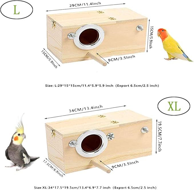 PINVNBY Parakeet Nesting Box Bird House Wood Breeding Box Parrots Mating Box for Lovebirds,Cockatoo,Budgie, Finch,Canary and Medium-Sized Birds(L)