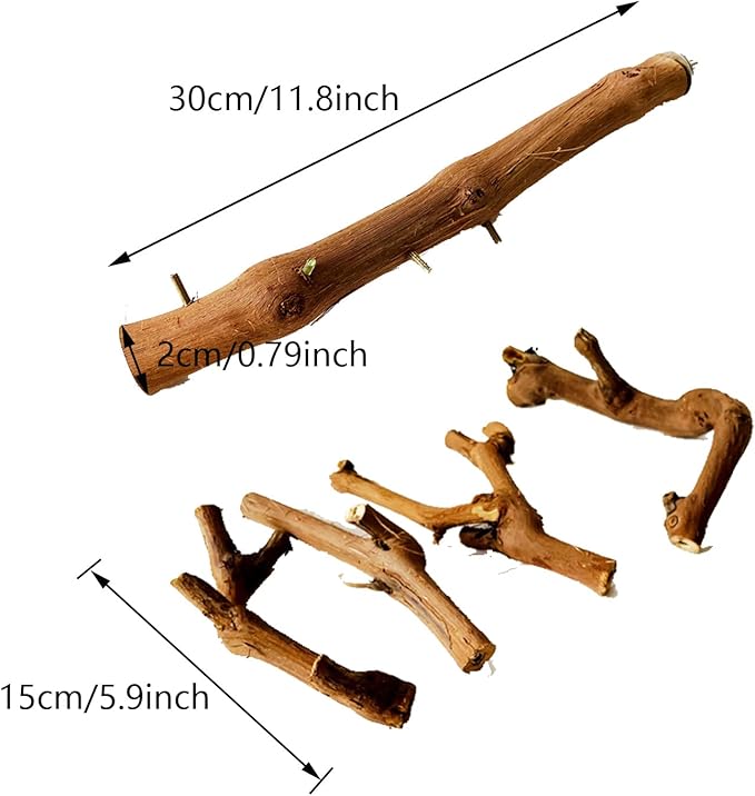 Natural Parrot Perch Bird Stand Branch Wild Grape Stick Paw Grinding Branch Parakeet Climbing Standing Branches Toy Chewable Cage Accessories for Small Lovebirds Budgies Cockatiels