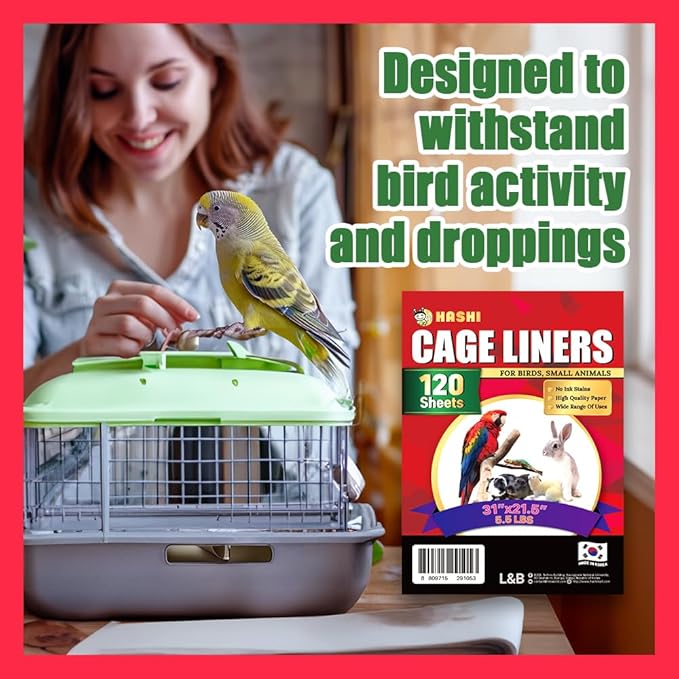 HA SHI Bird Cage Liners, 120 Disposable Newsprint Sheets, Unscented Paper for Pet Enclosures, Packing and Crafts (Large (31" x 21.5"))