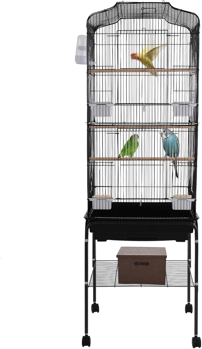 Extra Large Bird Cage, 54 Inch Wrought Iron Bird Cage Open Top Parakeet Cage w/Slide-Out Tray for Parrot, Cockatiel, Budgie, Parakeets, Lovebird, Small Medium Birds 18 * 14.6 * 54In(Black-1)