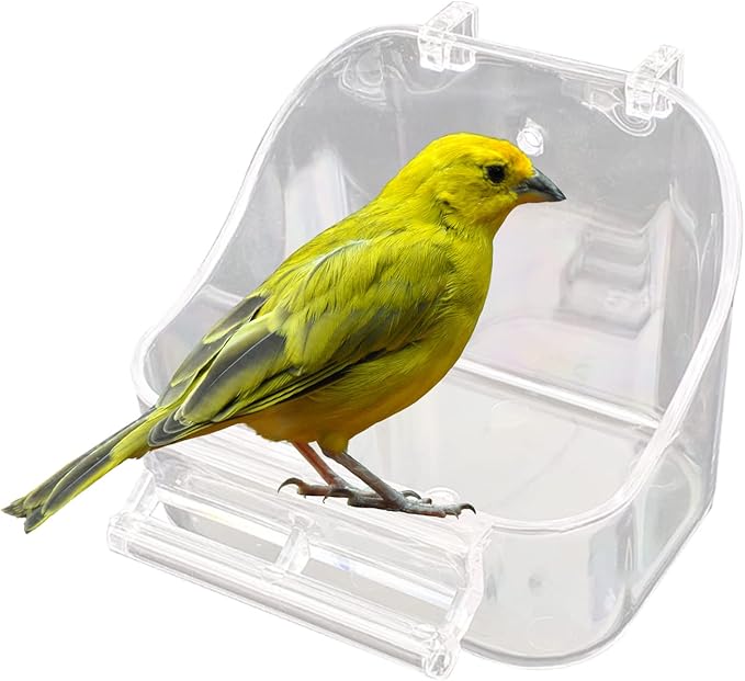 Bird Bath for Cage- Multi-functional Bird Bath Tub Hanging Parrot Bathtub Shower Box Food Feeder Cage Accessory for Small Birds Canary Budgies Parrots Cockatiel Lovebird Hamster (Transparent)