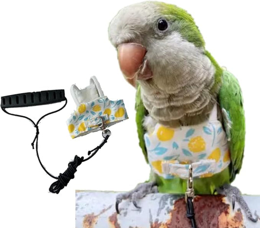 Bird Flight Harness Vest, Parrot Flight Suit with Leash for Parakeets Cockatiels, Bird Flying Clothes with Rope and Handle for Outdoor Activities Training (Yellow with Leash,Large)