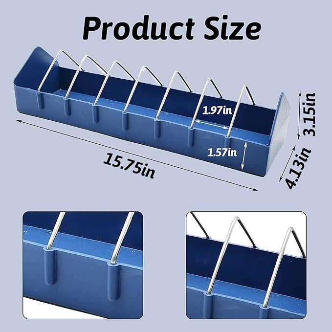 2PCS Pigeon Feeder, Bird Dispenser Slot Container, Poultry Plastic Thick Trough Dish Less Waste with Removable Steel Wire Partition for Pigeons Quails Birds Chicks Ducklings