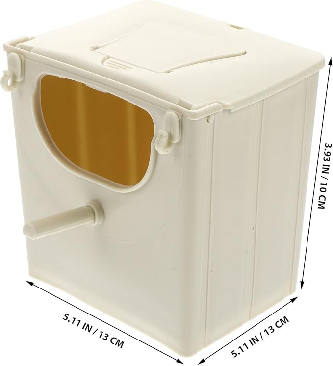 Mikikit Bird Breeding Box Plastic Nest with Hinged Lid for Cockatiels Parakeets and Lovebirds Cage Mounted Breeding Resting Box 5.11X5.11X3.93 Inches