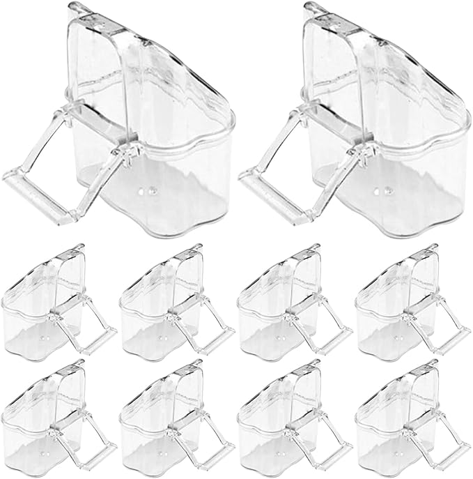 Cabilock 10Pcs Splash-Proof Bird Feeder for Cage Parrot Feeding Box Transparent Bird Food Bowls Easy Install Hanging Feeding Cups