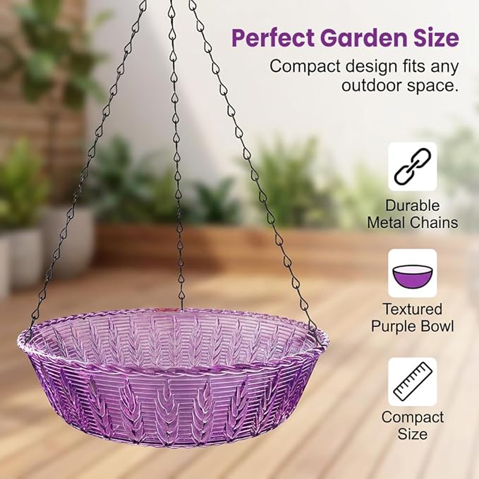 Solar Hanging Bird Bath Fountain, Solar Powered Auto Water Circulation Glass Bird Bath with Hanging Chain, Weatherproof Outdoor Garden Decor to Attract Hummingbirds Wild Birds (1pc)