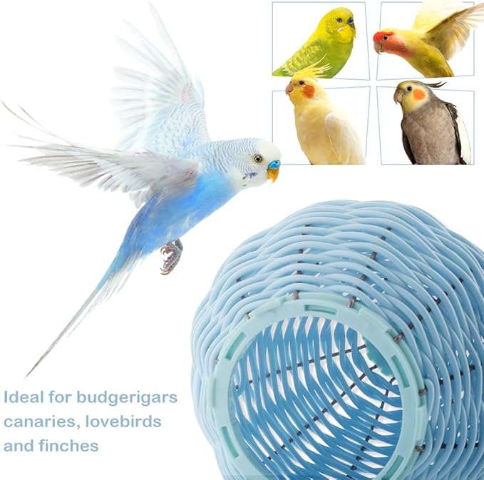VTurboWay Rattan Bird Nest Chew Resistant Nest House Parrot Egg Laying Bed Breeding Nest for Bird Parrot Lovebird Canary Budgie Finch (Blue)