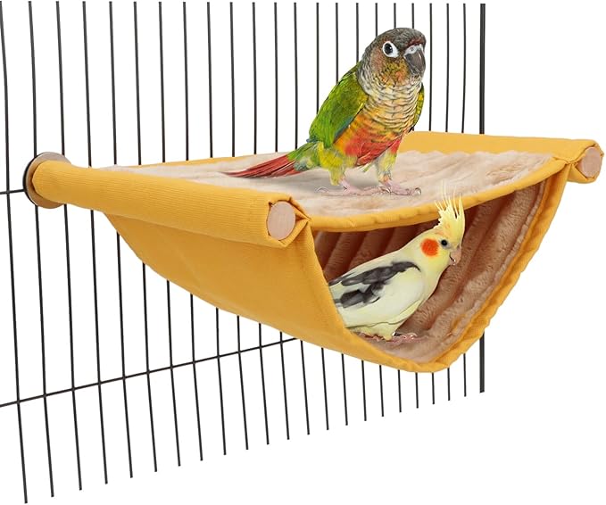 Wontee Hamster Plush Hammock Bird Hanging Bed Nest for Rat Squirrel Chinchilla Gerbil Guinea Pig Small Parrot Budgie Parakeet Lovebird Canary (M, Yellow)