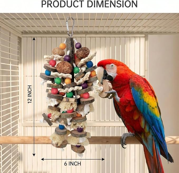 Parrot Chew Toys for Large Bird, Bird Toys with Natural Nuts Corn Loofah Wooden,Bird Chewing Toy for African Grey,Macaws,Conure,Cokatoos,Cockatiel,Amazon Parrots and Other Medium and Small Birds
