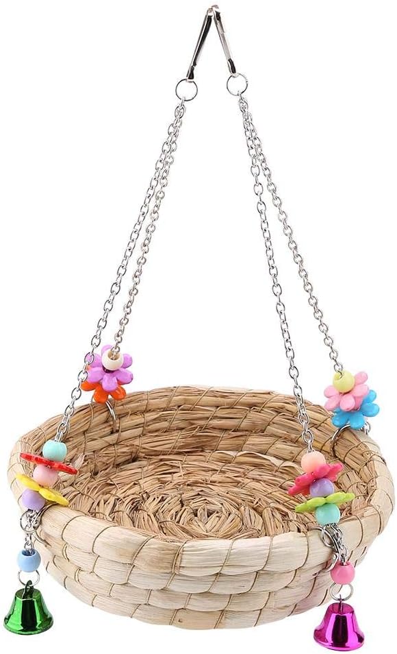 TOPINCN Nest Straw Reusable Bird Lovebird Bite Toy Basket Bed Hanging on Birdcage