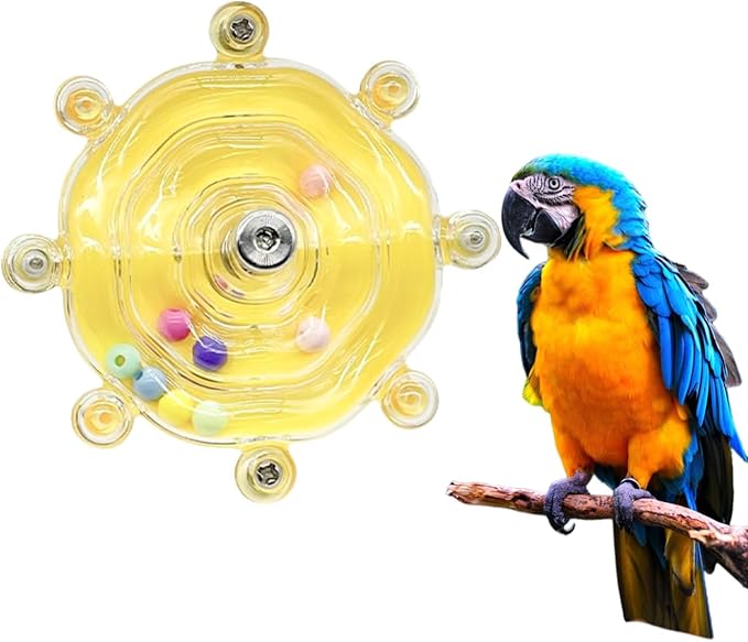 MANON ROSA Bird Toys for Parrots - Spinning Wheel Chew Toy with Rotating Plastic Spinner, Enrichment Puzzle Cage Activity for Parakeets, Conures & Cockatiels