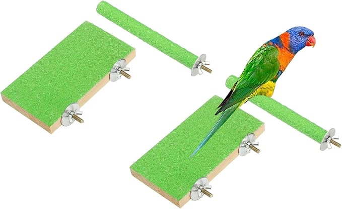 Bird Perch Stand, Wooden Parrot Perch Stand Toy, Paw Grinding Stick, Bird Cage Accessories, 6 x 3.15in (Green, 2 Pcs) Birds Toys Intended for Cage/Parakeets/Conure/Budgie