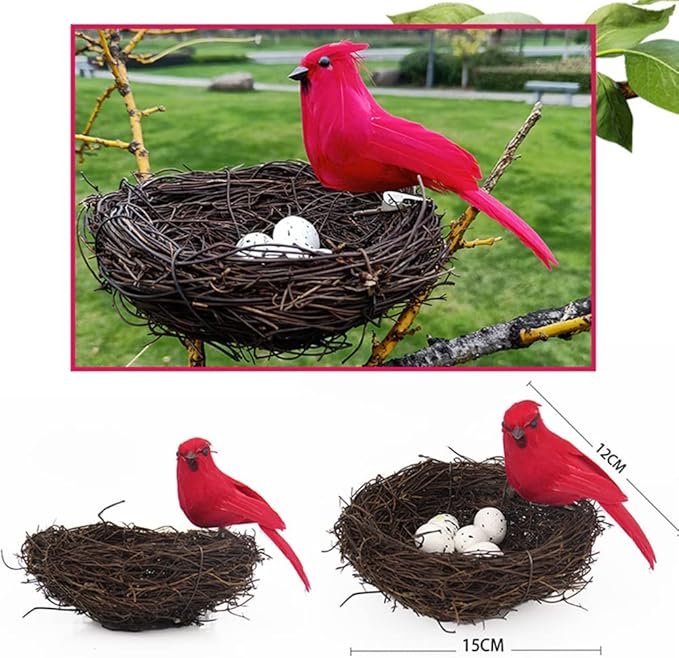 Artificial Bird Nest with Bird and Eggs, Artificial Feathered Birds Nest Eggs Easter Decor Home Ornament for Home Garden Decoration DIY Craft Tree Decoration