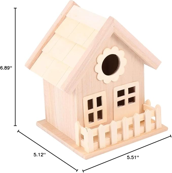 Milisten Wooden Bird Nest Ornament with Double Window Wide Entrance Unfinished DIY Painting Craft Bird House for Outdoor Garden Small Birds Bed Hut 6.88X5.51X5.11In
