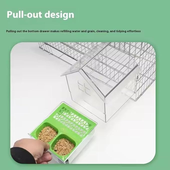 Pull-Out External Parrot Feeder, Parrot Feeder, Hanging Wild Bird Seed with Squirrel Proof Tray, Bird House, Decorative Clear Bird Bath Tub Easy to Fill, Clean for Finch and Hummingbird