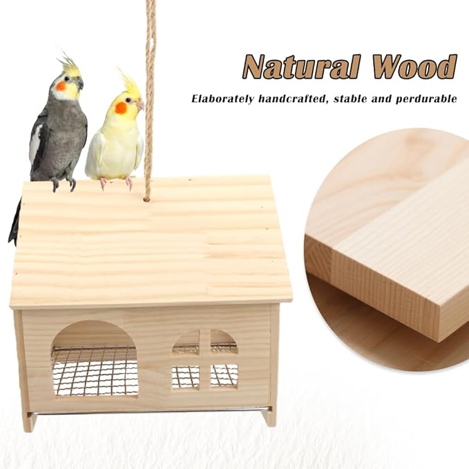 DQITJ Bird Cage Nesting Box Wooden Breeding Nest with Stainless Steel Bottom Mesh for Parrot Budgie Conure Lovebird Finch Parakeet Cockatiel Small Bird