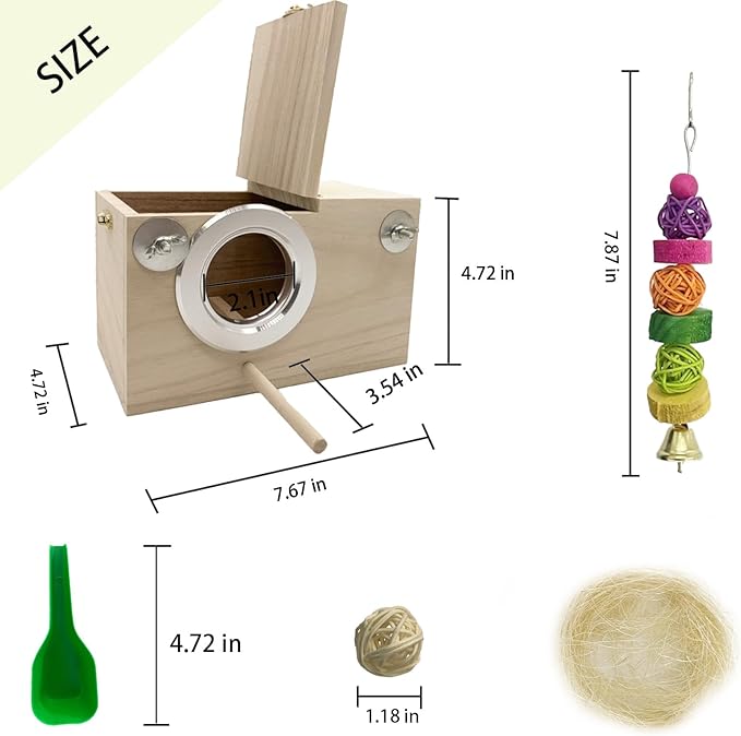 Parakeet Breeding Box Birds Natural Wooden House Lovebird Nesting Mating Box 7Pcs Bird Supplies for Cockatiel Finch Canary Budgie Aviary (7.67×4.72x4.72 in)