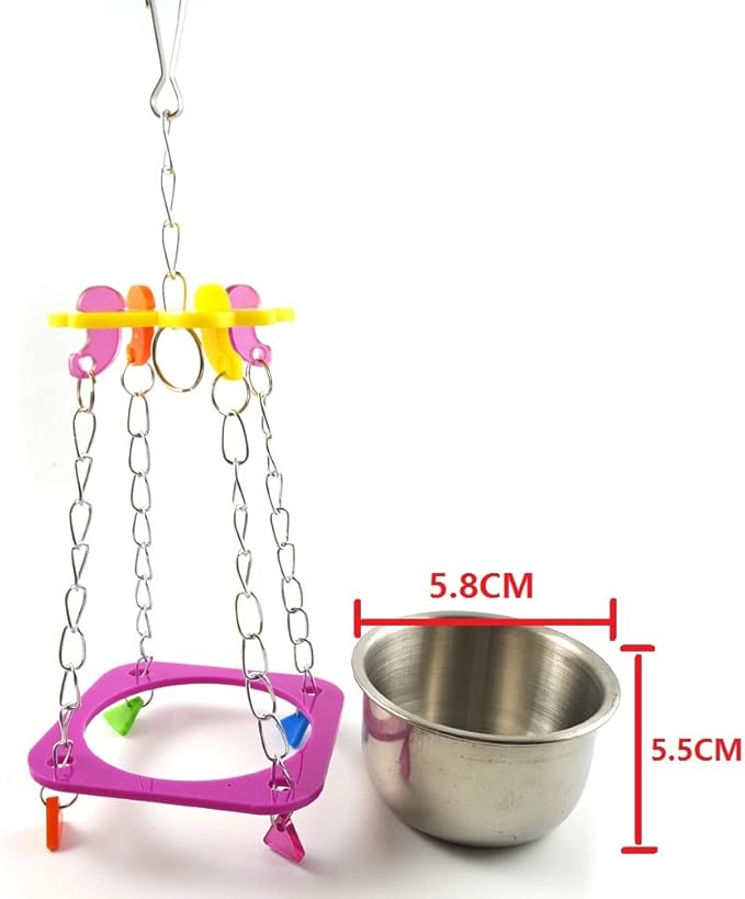 Pet Bird Food Feeding and Drinking Hanging Cup Stainless Steel Coop Hanger Cup and Cup Holder for Parrot Cage Budgie (Small)