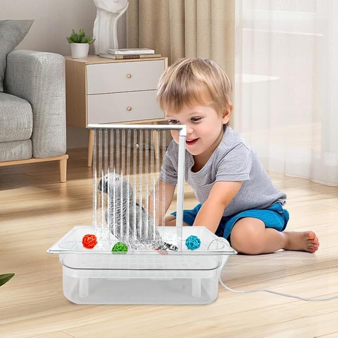 Parrot Bathtub Indoor Automatic Bath Shower with 180 ° Circulating Faucet Contains USB and Power Plug for Medium Birds African Grey Amazon Conure Parakeet Cockatiel Lovebird