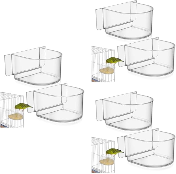 DOITOOL Bird Cage Feeder Cups, 6PCS Clear Plastic Seed Water Feeder Cups, Pet Bird Food Container, Thickened Food Water Bowl for Pet Parrot Parakeet Cages, Hanging Accessories