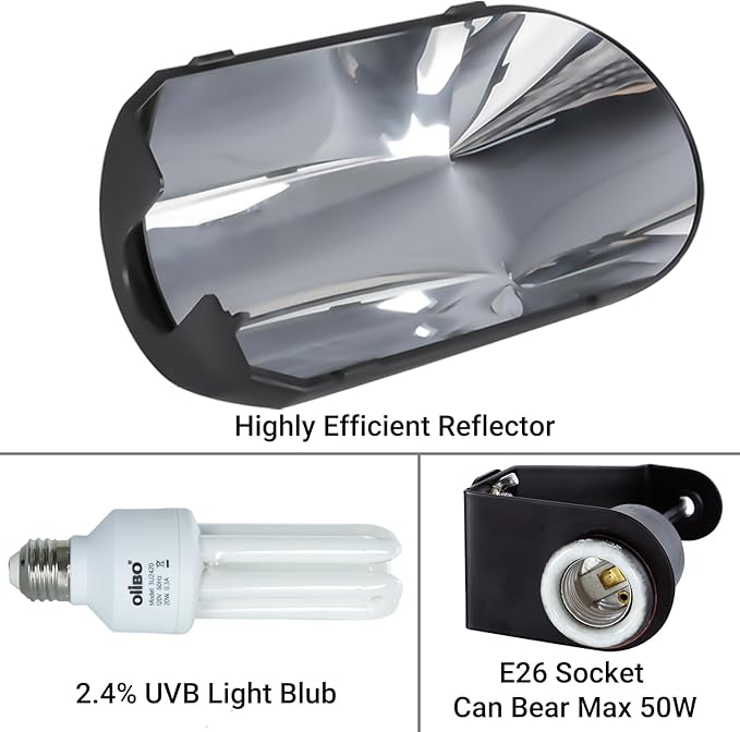Bird Cage Light Fixture Combo Kit, AvianSun Lamp Hood with 2.4% UVB UVA 20W Compact Fluorescent Bulb for All Kinds Captive Birds