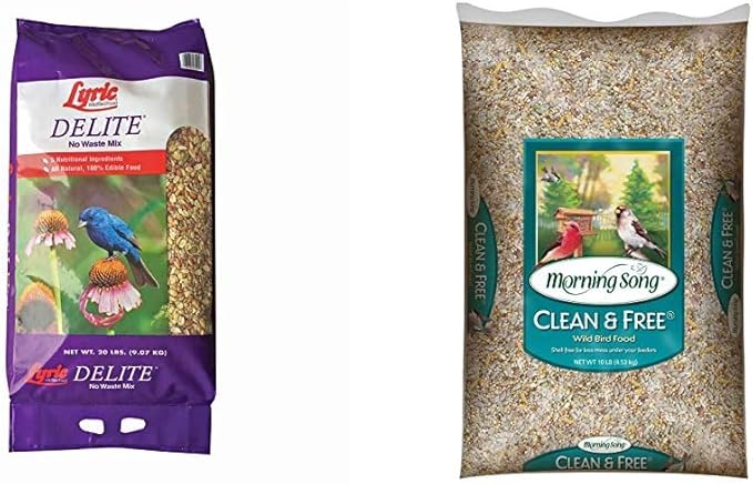 Lyric Delite Wild Bird Seed + Morning Song Clean & Free Shell Free Wild Bird Food Bundle - 20 lbs No Waste Bird Food Mix