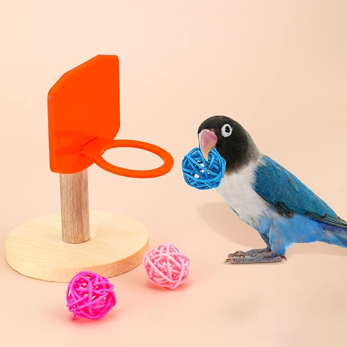 Skylety 10 Pcs Bird Training Toys Parrot Intelligence Accessories Include Bowling Basketball Toy Rings Shopping Cart Skateboard Bell Ball for Parakeet Cockatiel Macaw Parrot, Random Color
