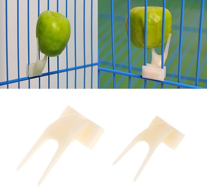 Youngy 2Pieces Birds Parrots Fruit Fork Pet Supplies Plastic Food Holder Feeding On Cage - S
