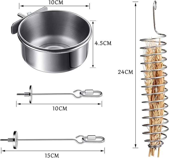 4 Pcs Stainless Steel Parrot Treat Holder, Food Skewer, Bird Fruit and Vegetable Kebab, Meat Stick, Parrot Cage Feeder, Hanging Basket