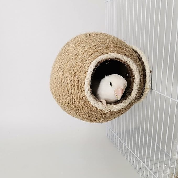 Nest for Birds Bird Nest House Natural Coconut Shell Simulation Birdhouse Grass Bird Hut Parakeet Nesting Box (Hemp Rope)