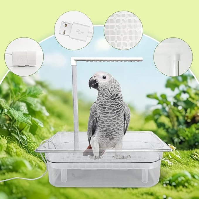 Parrot Bathtub Indoor Automatic Bath Shower with 180 ° Circulating Faucet Contains USB and Power Plug for Medium Birds African Grey Amazon Conure Parakeet Cockatiel Lovebird
