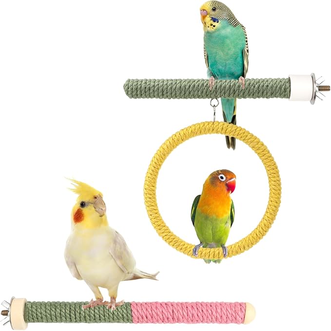 Bird Toys,3PCS Bird Swing Perch with Rope Chewing Toys, Suitable for Lovebirds, Parakeets, Budgerigars, Counres ect Small Birds