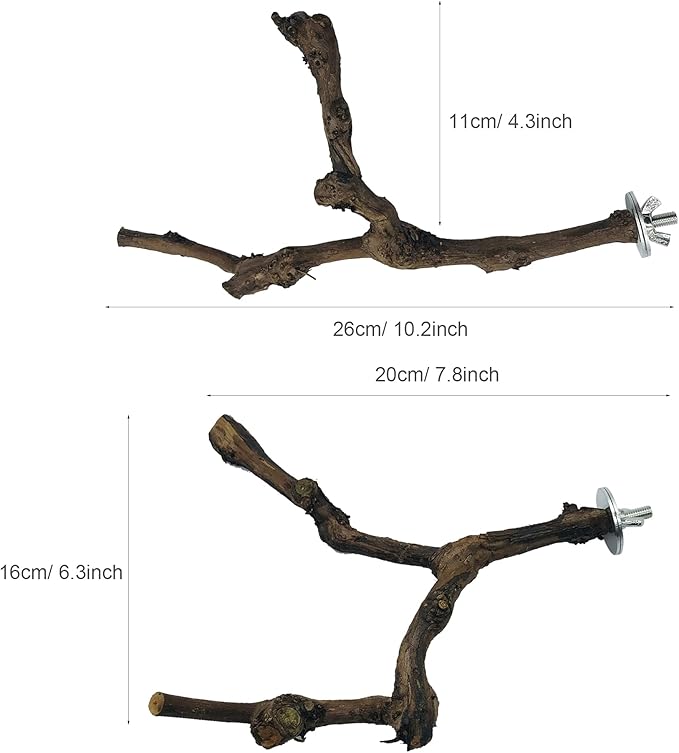 4-Piece Bird Perch - Natural Grapevine Stick Swing Chewing Toys for Parrot Cages, Cockatiels, Parakeets, Finches