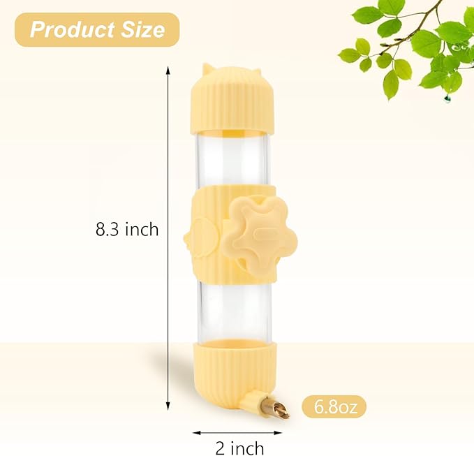 Wontee Bird Water Dispenser Parrot Waterer Automatic Bird Water Feeder for Medium Birds Cockatiel Conure Caique (Yellow (6.8oz))