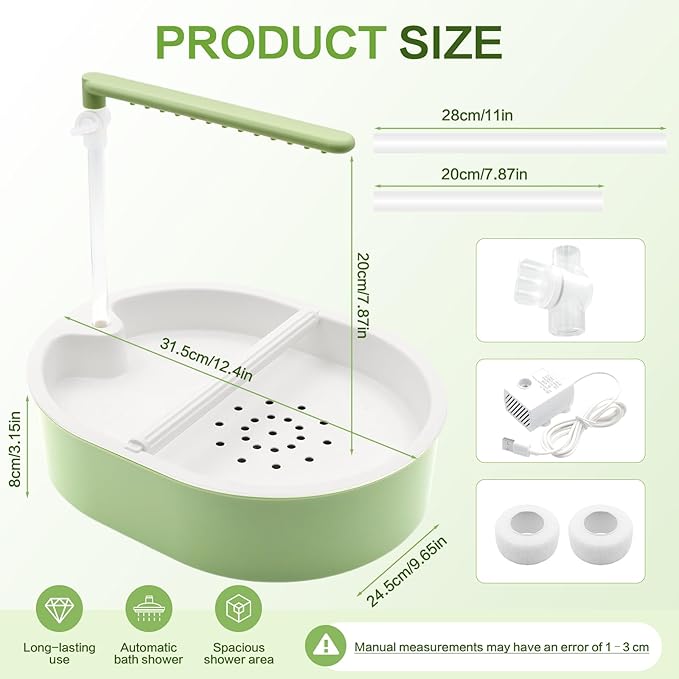 Automatic Bird Bath with Quiet Pump,Parakeet Bird Bathtub for Cage with Adjustable Shower Head & Water Flow Valve,Large Bird Baths Detachable for Easier Cleaning,BPA-Free