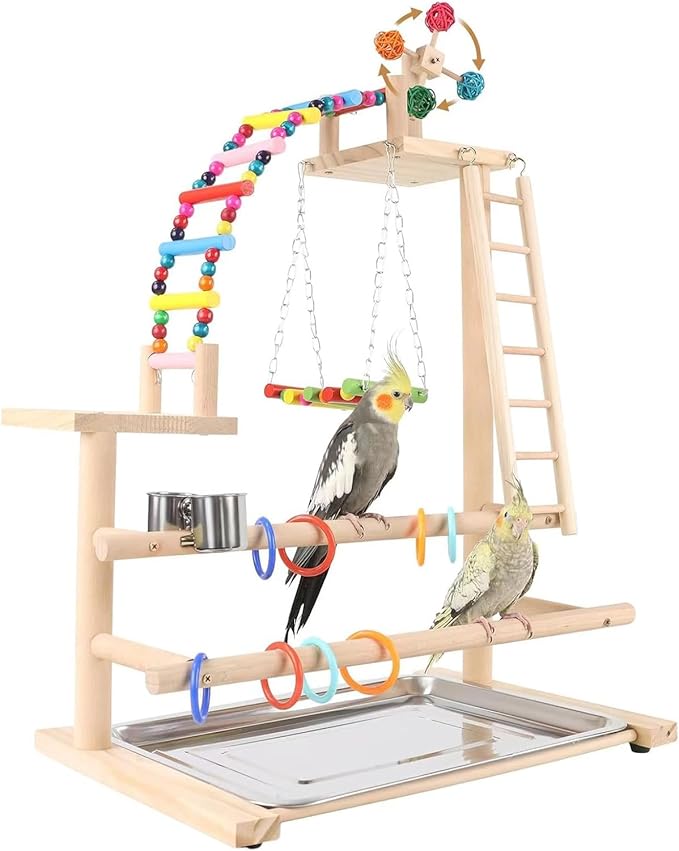Bird Stands for Parrots, Bird Play Stand, Wooden Bird Playground, Parakeet Playground, Parrot playstand for Small Middle Parakeets Finches Budgie -18.1 * 12.2 * 27.5 in