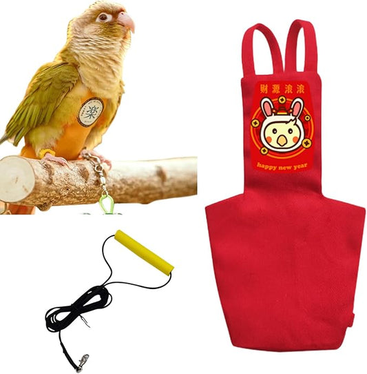 MANON ROSA Bird Diapers Leash Set Washable Reusable Handmade Flight Suit Waterproof Inner Layer - Protective Parrot Nappy Clothes Parakeets Macaws Budgies Canaries (Red5,Green-cheeked Conures)