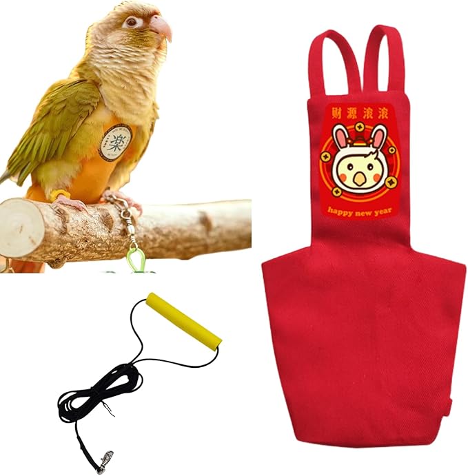 MANON ROSA Bird Diapers Leash Set Washable Reusable Handmade Flight Suit Waterproof Inner Layer - Protective Parrot Nappy Clothes Parakeets Macaws Budgies Canaries (Red5,Blue Quaker Parrot)