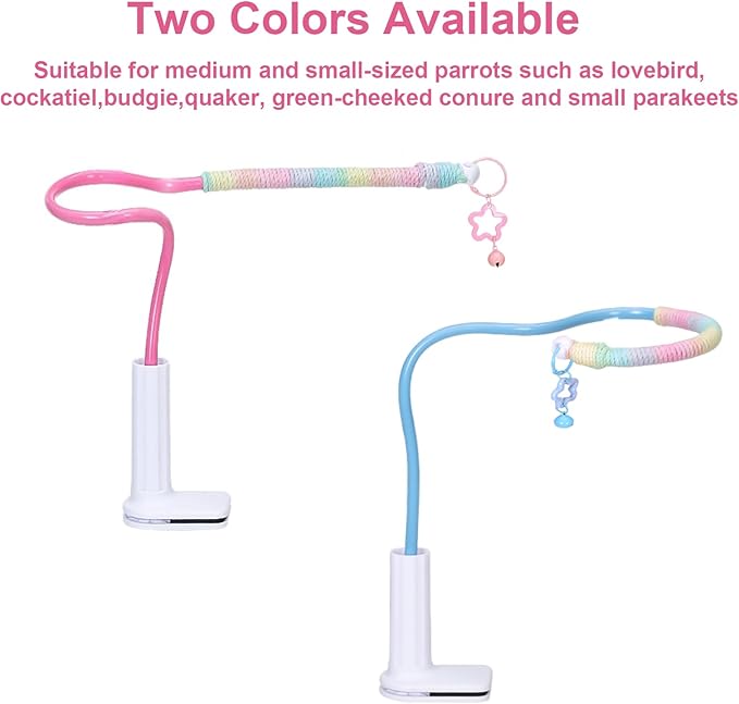 Flexible Bird Perch Stand with Bell - Parrot Toy & Desktop Training Playstand for Budgies, Cockatiels, Lovebirds, Conures, Parakeets - Colorful Playground Accessories (Blue, Medium)